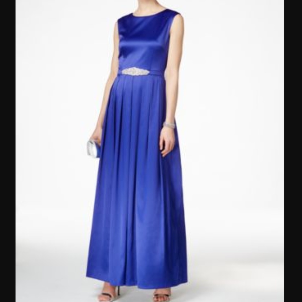 Tahari ASL Embellished Satin Gown Royal 16